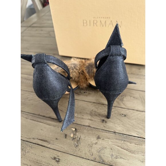 Alexandre Birman Clarita 100 Rabbit Fur Denim Sandals Heels Tie Size 36 6 - Picture 6 of 10